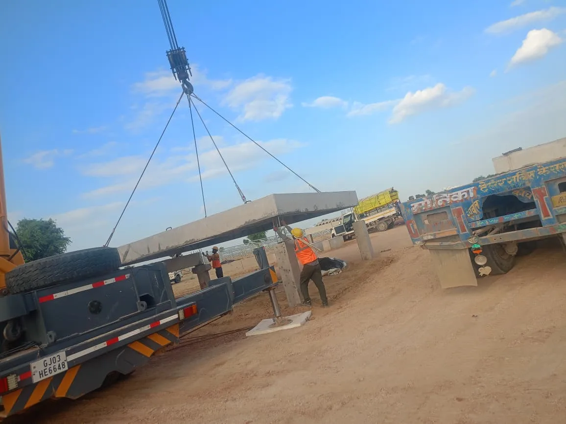 Heavy trailer delivering precast elements to site — Fortico Infra solar project site