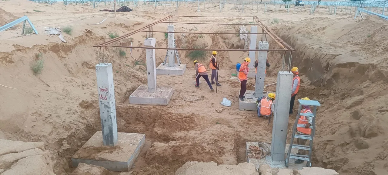 Erected column and pad foundation ready for beam seating — Fortico Infra solar project site