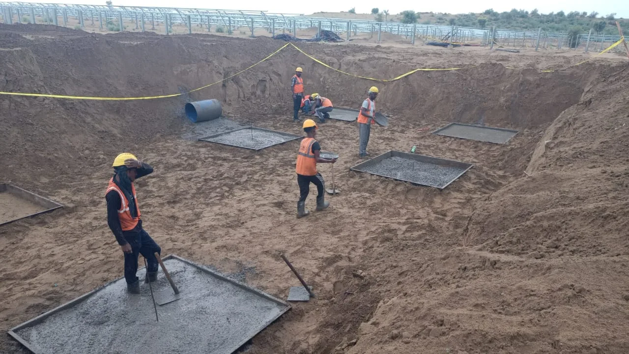 Curing and finishing of cast foundation slab — Fortico Infra solar project site