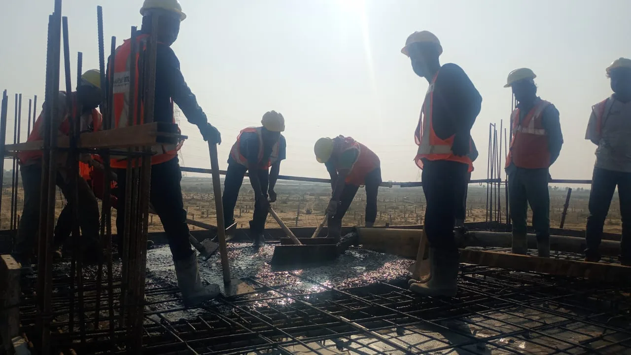 Reinforcement fixing crew at wall section — Fortico Infra solar project site