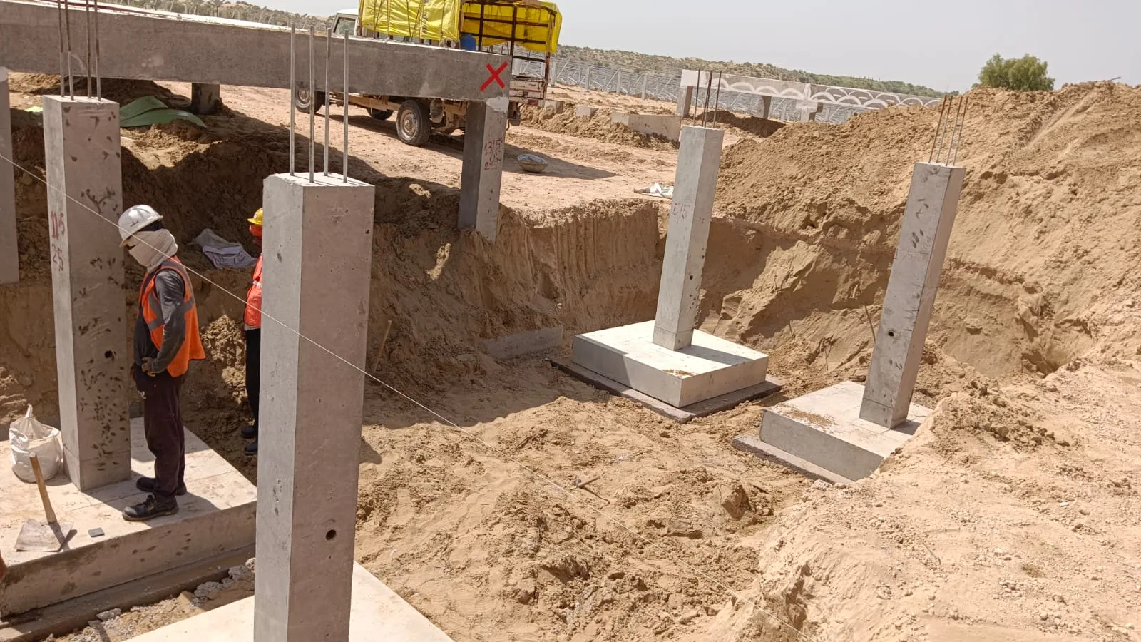 Column erection sequence in progress — Fortico Infra solar project site